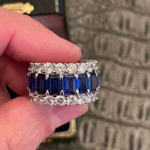 NEW! Solid sterling silver 925 diamond and sapphire eternity ban…